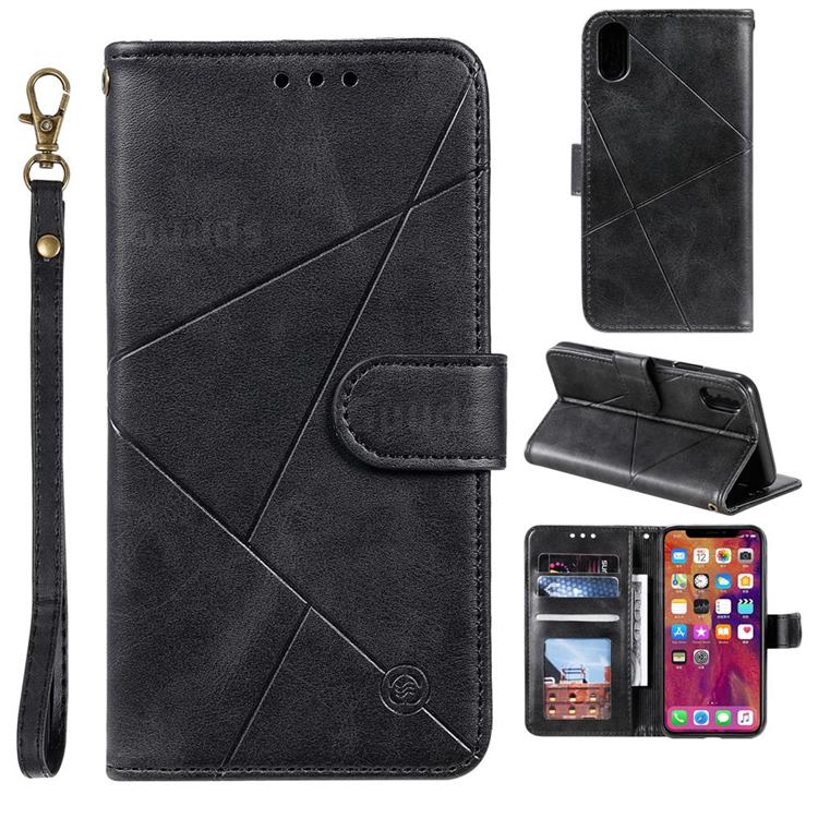 Embossing Geometric Leather Wallet Case for iPhone Xr (6.1 inch) - Black