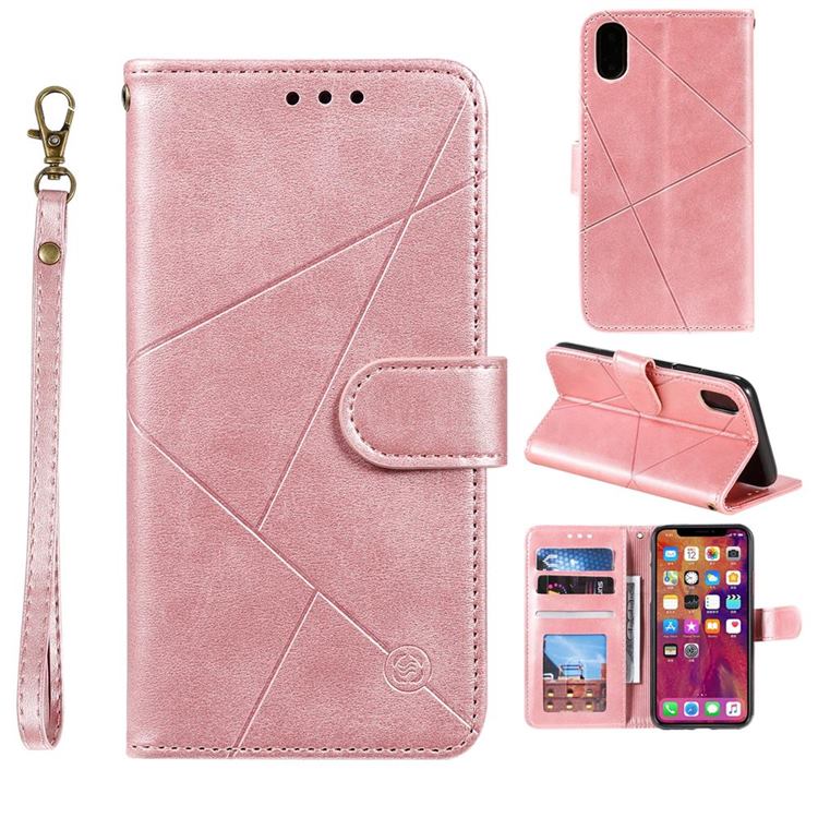 Embossing Geometric Leather Wallet Case for iPhone Xr (6.1 inch) - Rose Gold
