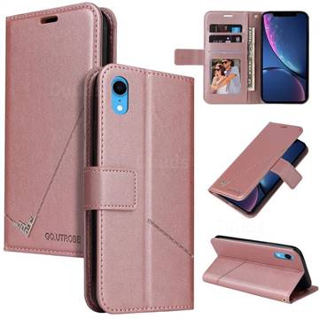 GQ.UTROBE Right Angle Silver Pendant Leather Wallet Phone Case for iPhone Xr (6.1 inch) - Rose Gold