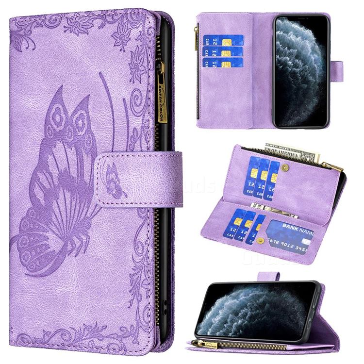 Binfen Color Imprint Vivid Butterfly Buckle Zipper Multi-function Leather Phone Wallet for iPhone Xr (6.1 inch) - Purple