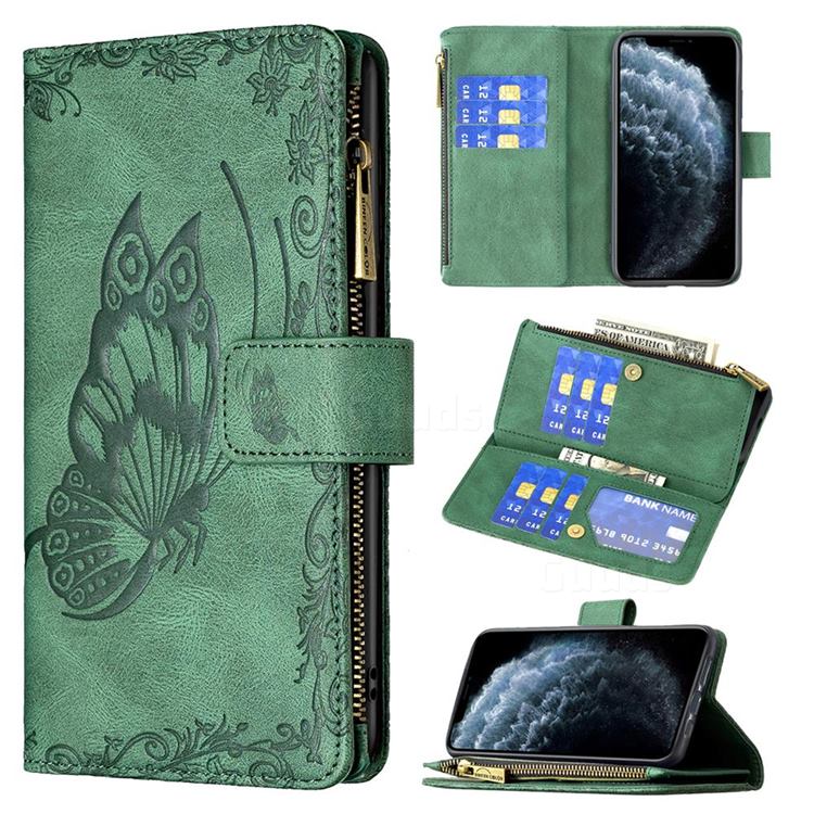 Binfen Color Imprint Vivid Butterfly Buckle Zipper Multi-function Leather Phone Wallet for iPhone Xr (6.1 inch) - Green