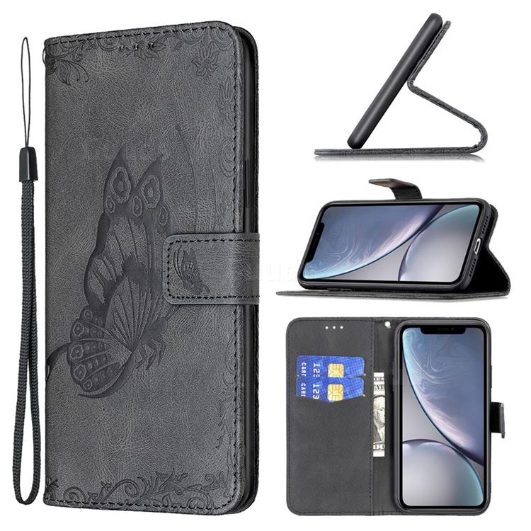 Binfen Color Imprint Vivid Butterfly Leather Wallet Case for iPhone Xr (6.1 inch) - Black