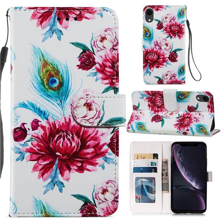 Peacock Flower Smooth Leather Phone Wallet Case for iPhone Xr (6.1 inch)