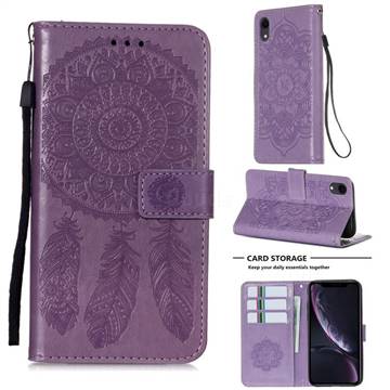 Embossing Dream Catcher Mandala Flower Leather Wallet Case for iPhone Xr (6.1 inch) - Purple