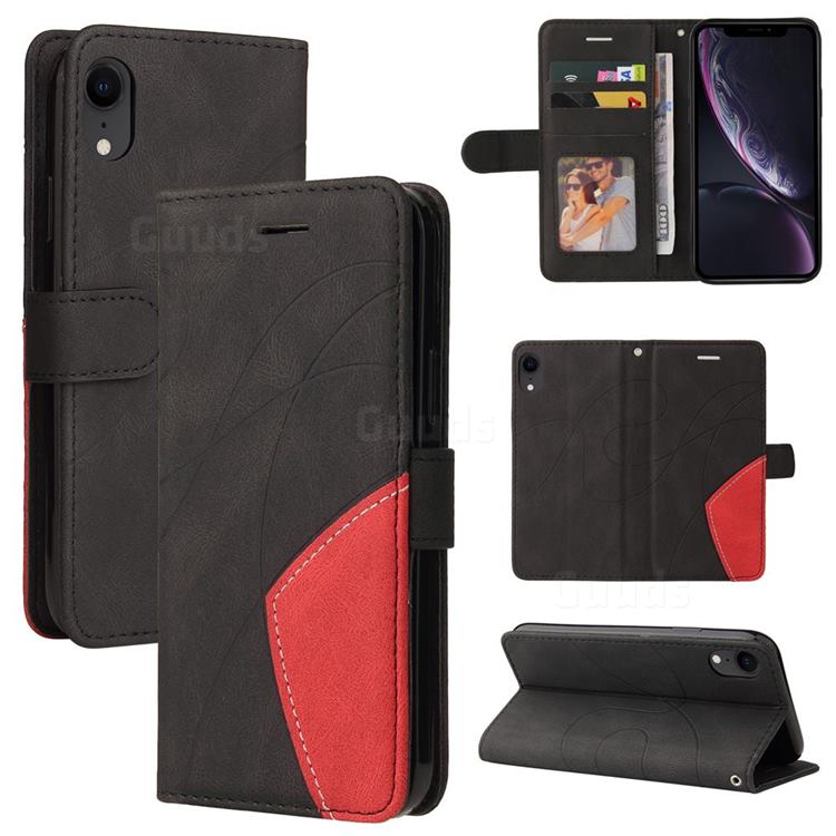 Luxury Two-color Stitching Leather Wallet Case Cover for iPhone Xr (6.1 inch) - Black