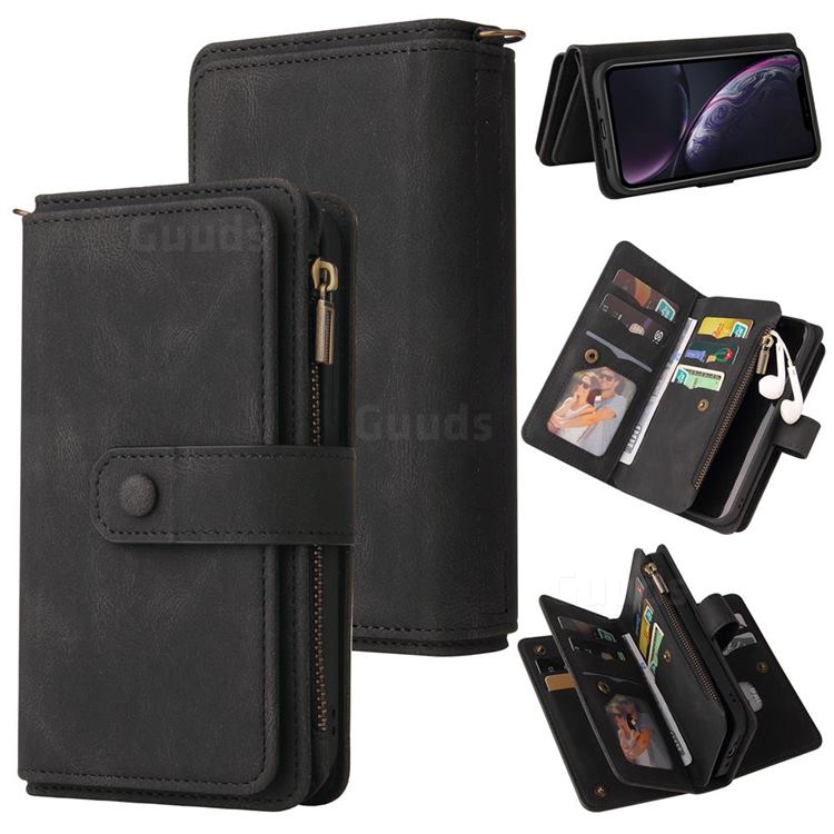 Luxury Multi-functional Zipper Wallet Leather Phone Case Cover for iPhone Xr (6.1 inch) - Black