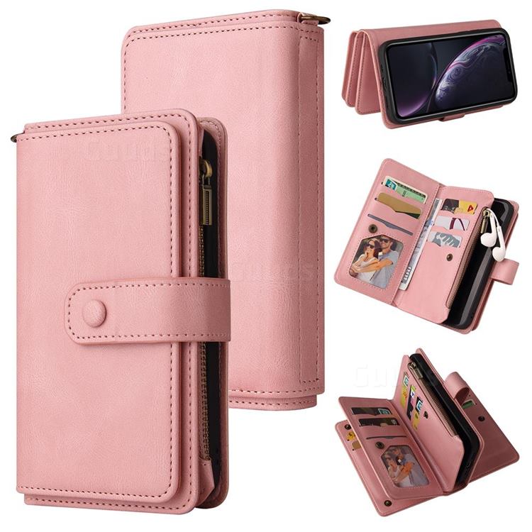 Luxury Multi-functional Zipper Wallet Leather Phone Case Cover for iPhone Xr (6.1 inch) - Pink