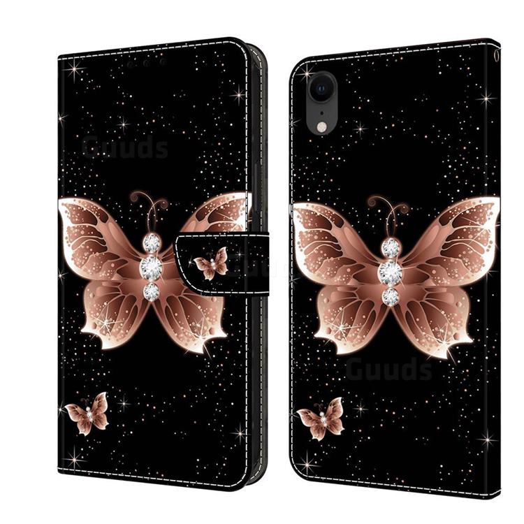 Black Diamond Butterfly Crystal PU Leather Protective Wallet Case Cover for iPhone Xr (6.1 inch)