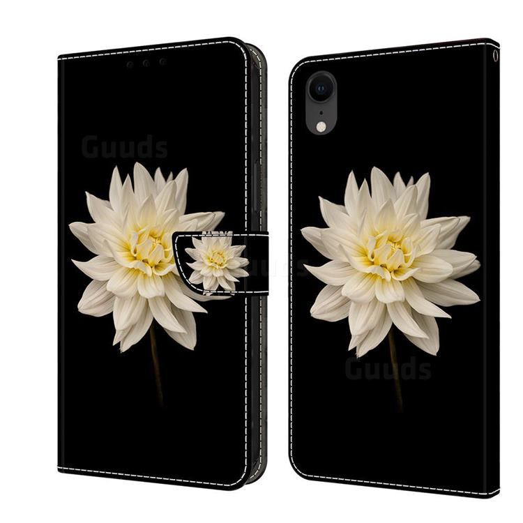 White Flower Crystal PU Leather Protective Wallet Case Cover for iPhone Xr (6.1 inch)