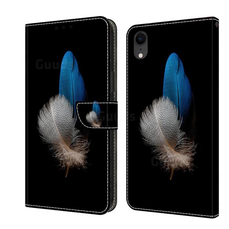 White Blue Feathers Crystal PU Leather Protective Wallet Case Cover for iPhone Xr (6.1 inch)