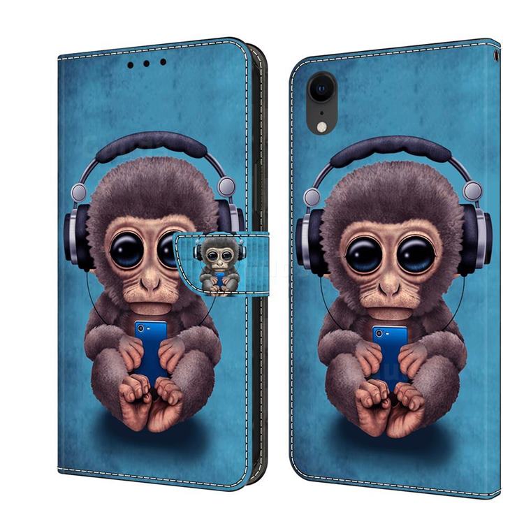 Cute Orangutan Crystal PU Leather Protective Wallet Case Cover for iPhone Xr (6.1 inch)
