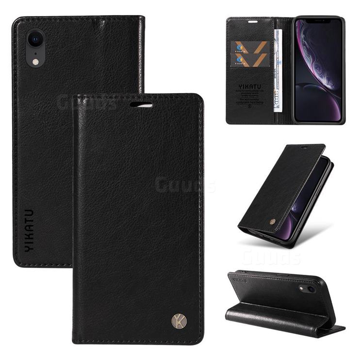 YIKATU Litchi Card Magnetic Automatic Suction Leather Flip Cover for iPhone Xr (6.1 inch) - Black