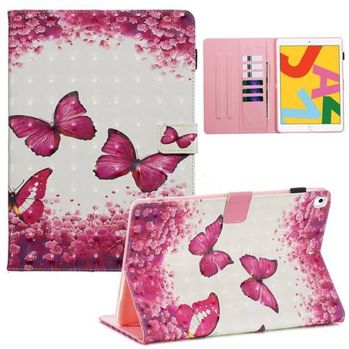 Rose Butterfly 3D Painted Leather Wallet Tablet Case for Apple iPad 10.2 (2019)