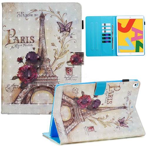 Flower Eiffel Tower 3D Painted Leather Wallet Tablet Case for Apple iPad 10.2 (2019)