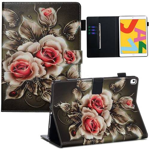 Black Rose Matte Leather Wallet Tablet Case for Apple iPad 10.2 (2019)
