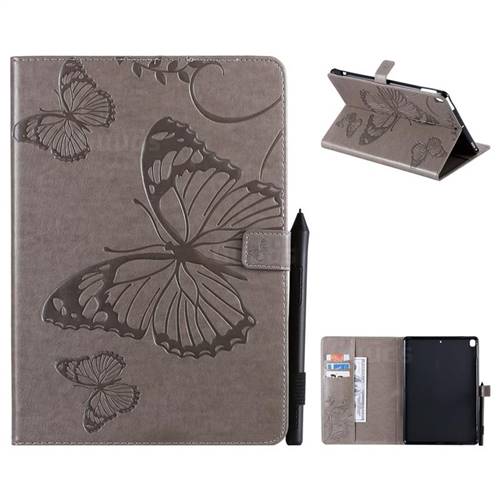 Embossing 3D Butterfly Leather Wallet Case for Apple iPad 10.2 (2019) - Gray