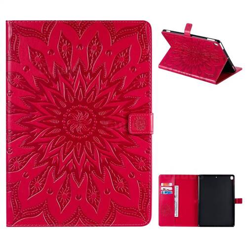 Embossing Sunflower Leather Flip Cover for Apple iPad 10.2 (2019) - Red