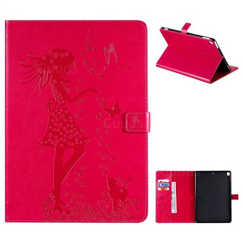 Embossing Flower Girl Cat Leather Flip Cover for Apple iPad 10.2 (2019) - Red