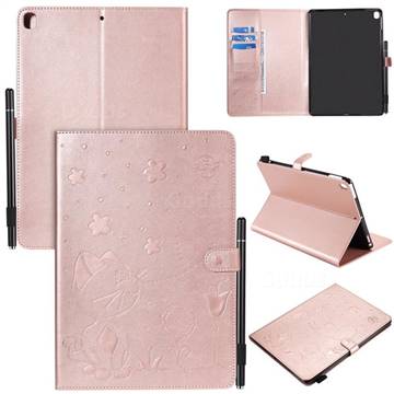 Embossing Bee and Cat Leather Flip Cover for Apple iPad 10.2 (2019) - Rose Gold