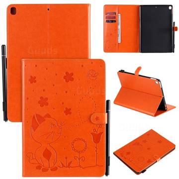 Embossing Bee and Cat Leather Flip Cover for Apple iPad 10.2 (2019) - Orange