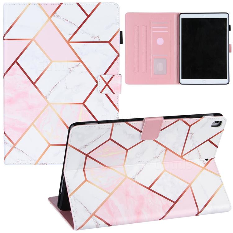 Pink White Stitching Color Marble Leather Flip Cover for Apple iPad 10.2 (2019)