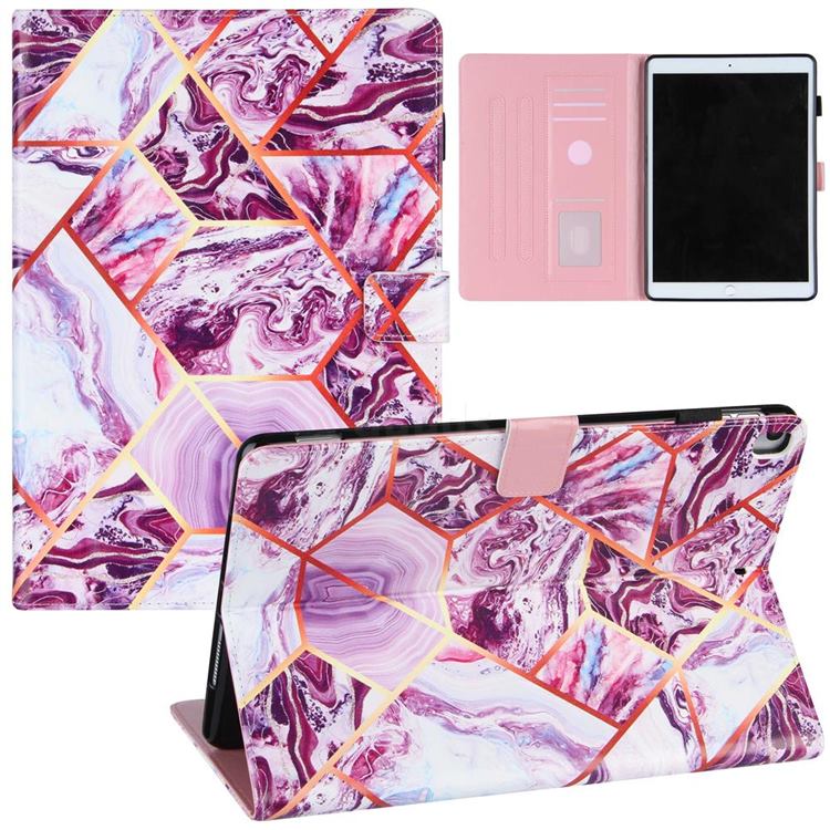 Dream Purple Stitching Color Marble Leather Flip Cover for Apple iPad 10.2 (2019)