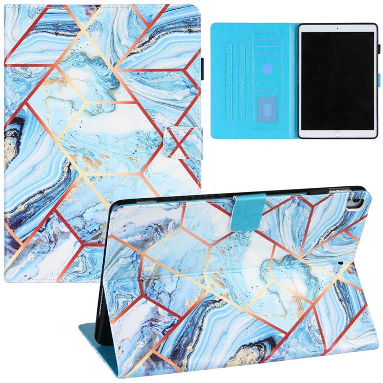 Lake Blue Stitching Color Marble Leather Flip Cover for Apple iPad 10.2 (2019)