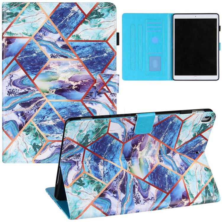 Green and Blue Stitching Color Marble Leather Flip Cover for Apple iPad 10.2 (2019)