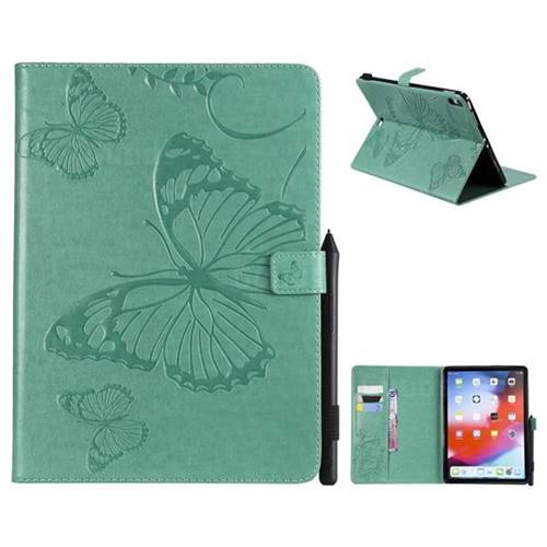 Embossing 3D Butterfly Leather Wallet Case for Apple iPad Pro 11 2018 - Green