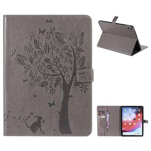 Embossing Butterfly Tree Leather Flip Cover for Apple iPad Pro 11 2018 - Grey
