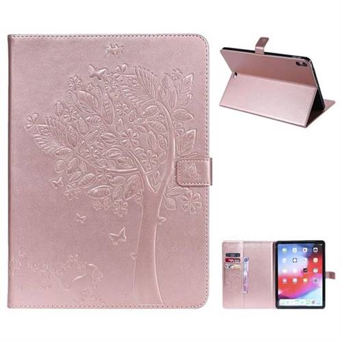 Embossing Butterfly Tree Leather Flip Cover for Apple iPad Pro 11 2018 - Rose Gold