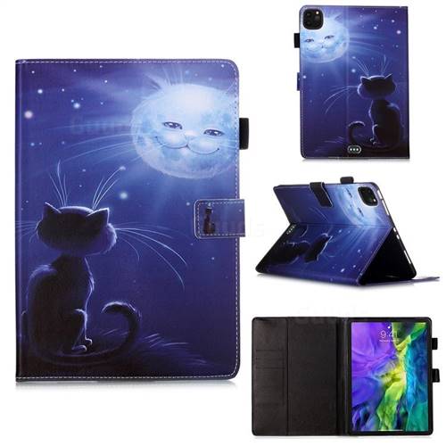 Cat and Moon Matte Leather Wallet Tablet Case for Apple iPad Pro 11 2018