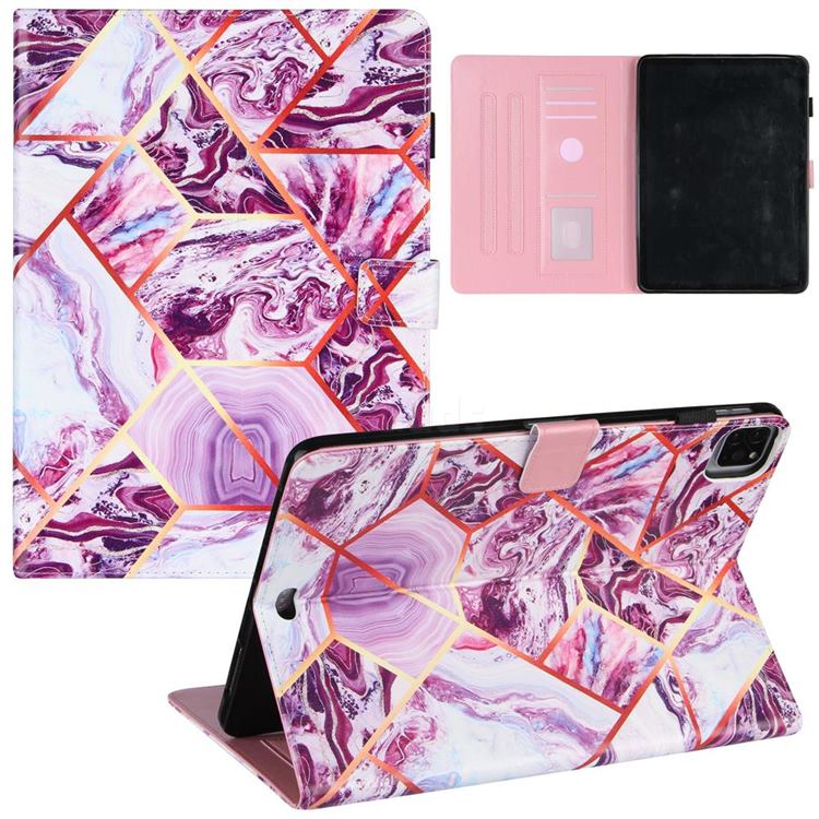 Dream Purple Stitching Color Marble Leather Flip Cover for Apple iPad Pro 11(2018)