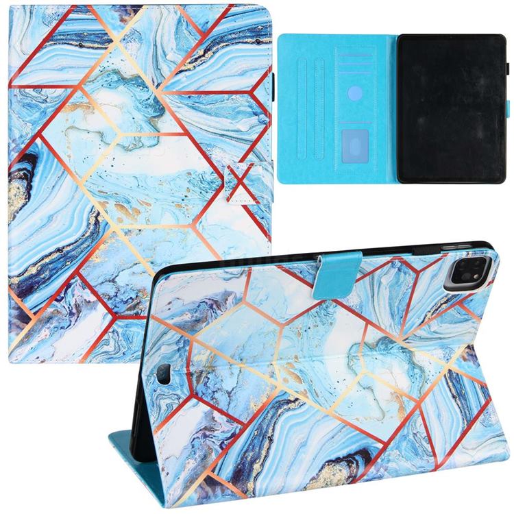 Lake Blue Stitching Color Marble Leather Flip Cover for Apple iPad Pro 11(2018)