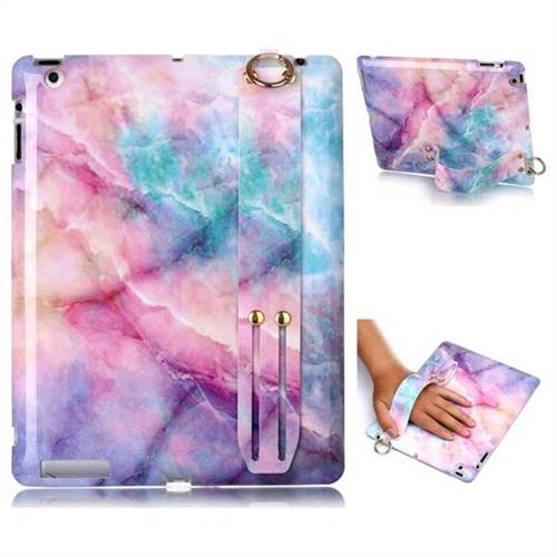 Dream Green Marble Clear Bumper Glossy Rubber Silicone Wrist Band Tablet Stand Holder Cover for iPad 4 the New iPad iPad2 iPad3