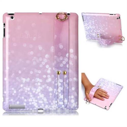 Glitter Pink Marble Clear Bumper Glossy Rubber Silicone Wrist Band Tablet Stand Holder Cover for iPad 4 the New iPad iPad2 iPad3
