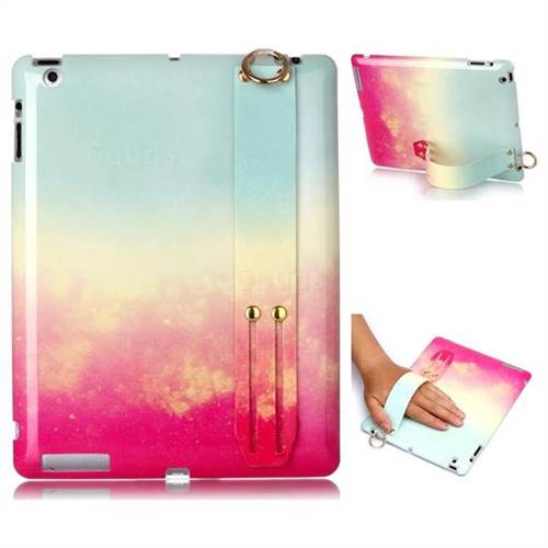 Sunset Glow Marble Clear Bumper Glossy Rubber Silicone Wrist Band Tablet Stand Holder Cover for iPad 4 the New iPad iPad2 iPad3