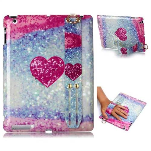 Glitter Rose Heart Marble Clear Bumper Glossy Rubber Silicone Wrist Band Tablet Stand Holder Cover for iPad 4 the New iPad iPad2 iPad3