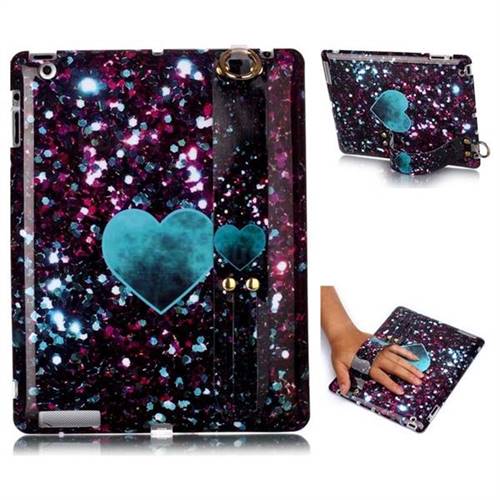 Glitter Green Heart Marble Clear Bumper Glossy Rubber Silicone Wrist Band Tablet Stand Holder Cover for iPad 4 the New iPad iPad2 iPad3
