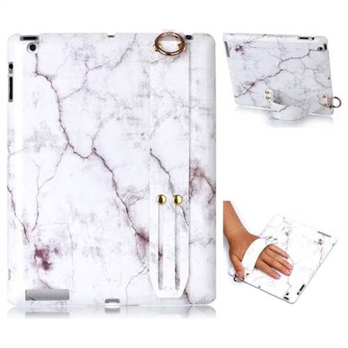 White Smooth Marble Clear Bumper Glossy Rubber Silicone Wrist Band Tablet Stand Holder Cover for iPad 4 the New iPad iPad2 iPad3