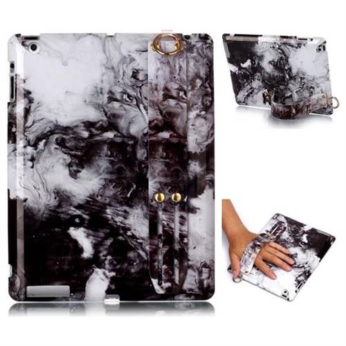 Smoke Ink Painting Marble Clear Bumper Glossy Rubber Silicone Wrist Band Tablet Stand Holder Cover for iPad 4 the New iPad iPad2 iPad3