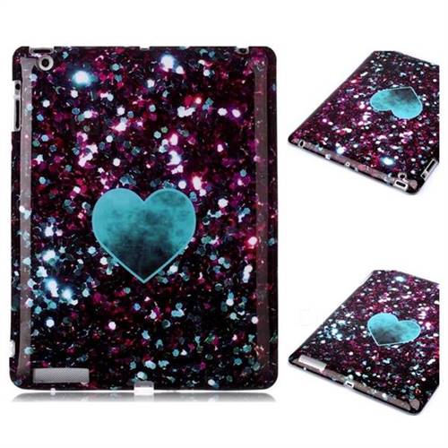 Glitter Green Heart Marble Clear Bumper Glossy Rubber Silicone Phone Case for iPad 4 the New iPad iPad2 iPad3