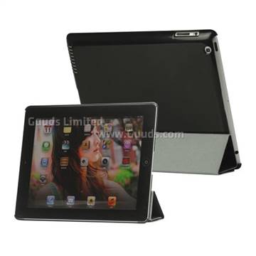 Folio Magnetic PU Leather Smart Cover Case for iPad 4 / the New iPad / iPad 2 - Black