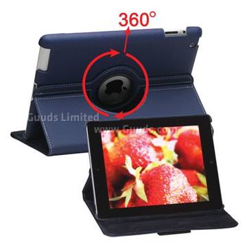 360 Degree Rotating Folio Canvas Stand Case for iPad 4 / the New iPad / iPad 2 with Pen - Blue