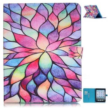 Colorful Lotus Folio Stand Leather Wallet Case for iPad 4 / the New iPad / iPad 2 / iPad 3