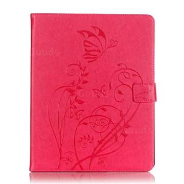 Embossing Butterfly Flower Leather Wallet Case for iPad 4 / the New iPad / iPad 2 / iPad 3 - Rose
