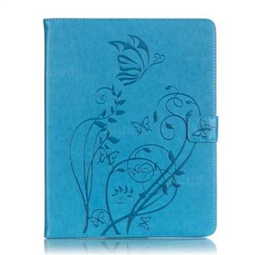 Embossing Butterfly Flower Leather Wallet Case for iPad 4 / the New iPad / iPad 2 / iPad 3 - Blue