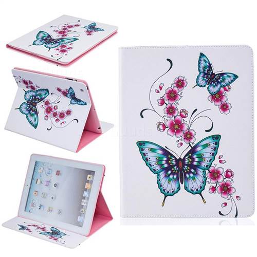 Peach Butterflies Folio Stand Leather Wallet Case for iPad 4 / the New iPad / iPad 2 / iPad 3