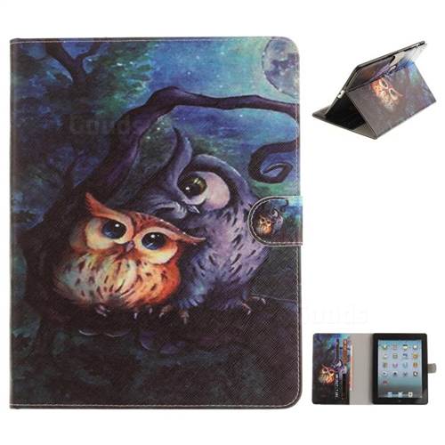 Oil Painting Owl Painting Tablet Leather Wallet Flip Cover for iPad 4 the New iPad iPad2 iPad3