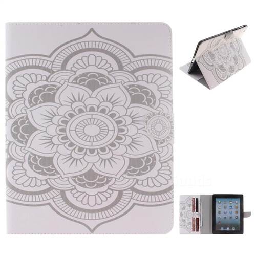 White Flowers Painting Tablet Leather Wallet Flip Cover for iPad 4 the New iPad iPad2 iPad3